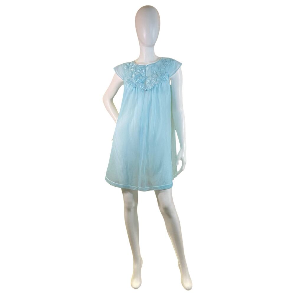 1960s Vintage Henson Kickernick Blue Sheer Nylon Peignoir Cover Robe Small